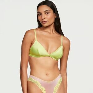NIP VICTORIA'S SECRET Tease Satin Triangle Bralette in Citron Glow Size Large